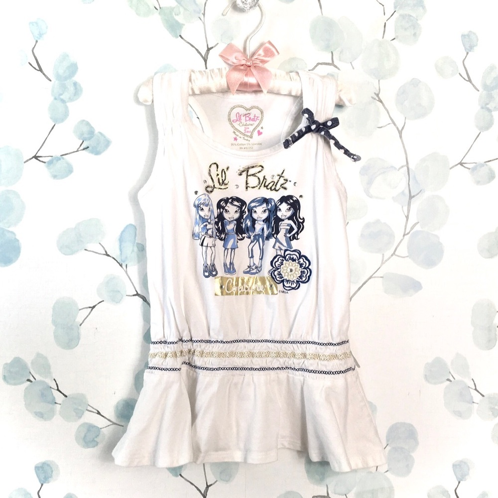 Lil Bratz Couture Kids White Blue Gold Babydoll Tank Top Ruffle Sleeveless Shirt